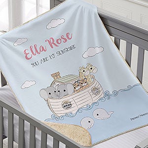 Precious Moments Noahs Ark Personalized Baby Girl 30x40 Sherpa Blanket - 28485-SS