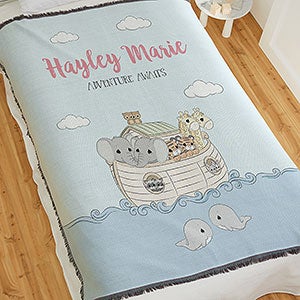 Precious Moments Noahs Ark Personalized Baby Girl 56x60 Woven Throw Blanket - 28485-A