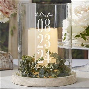 The Big Day Personalized Wedding Hurricane with Whitewashed Wood Base - 28510