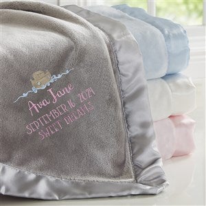 Precious Moments® Noahs Ark Embroidered Baby Girl Grey Satin Trim Blanket - 28524-G