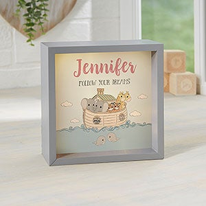 Precious Moments Noahs Ark Personalized Grey LED Light Shadow Box - 6x6 - 28575-G-6x6