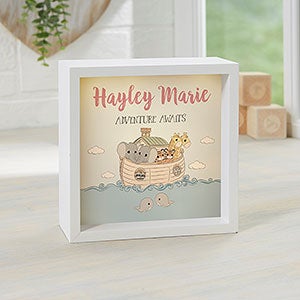 Precious Moments® Noahs Ark Personalized Ivory LED Light Shadow Box- 6x 6 - 28575-I-6x6