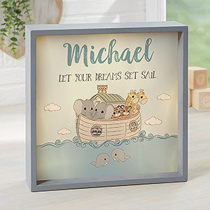 Precious Moments Noahs Ark Personalized Grey LED Light Shadow Box - 10x10 - 28575-G-10x10