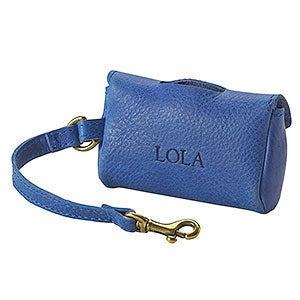 Personalized Italian Leather Pet Waste Bag Holder - Blue - 28676D-B