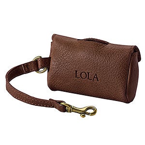Personalized Italian Leather Pet Waste Bag Holder - Brown - 28676D-BR