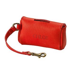 Personalized Italian Leather Pet Waste Bag Holder - Red - 28676D-R