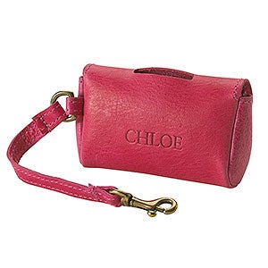 Personalized Italian Leather Pet Waste Bag Holder - Pink - 28676D-P