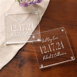 The Big Day Personalized Glass Wedding Coaster Set of 4 - 28703