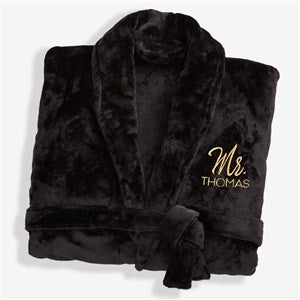 Mr. or Mrs. Embroidered Luxury Fleece Robe - Black - 28709-B