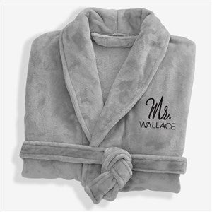Mr. or Mrs. Embroidered Luxury Fleece Robe - Grey - 28709-G