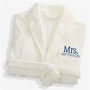 Mr. or Mrs. Embroidered Luxury Fleece Robe - Ivory - 28709-I