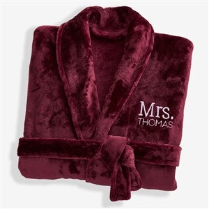 Mr. or Mrs. Embroidered Luxury Fleece Robe - Maroon - 28709-M