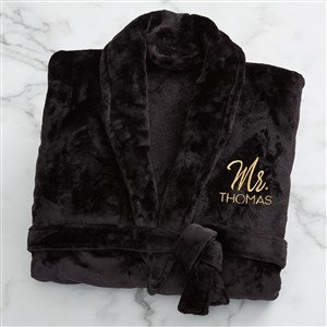 Mr. or Mrs. Embroidered Luxury Fleece Robe - Black - 28709-B