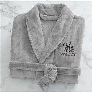 Mr. or Mrs. Embroidered Luxury Fleece Robe - Grey - 28709-G
