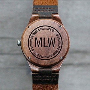 Circle Monogram Engraved Walnut Wood Watch - 28736D