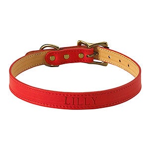 Personalized Red Italian Leather Dog Collar - Small - 28769D-S