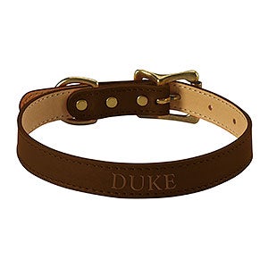 Personalized Brown Italian Leather Dog Collar - Medium - 28770D-M
