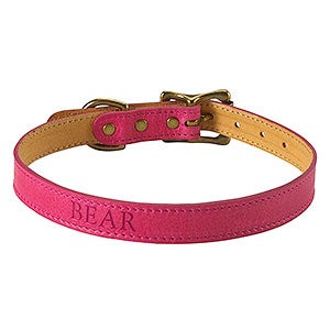 Personalized Pink Italian Leather Dog Collar - Small - 28771D-S