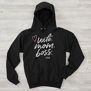 Wife, Mom, Boss Personalized Hanes Adult Hooded Sweatshirt - 28826-BHS
