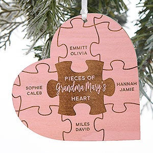 Pieces Of Her Heart Personalized Wood Ornament- Pink Stain - 28833-P
