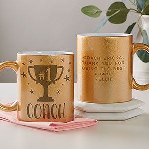 #1 Coach Trophy Personalized 11 oz Gold Glitter Coffee Mug - 28905-G