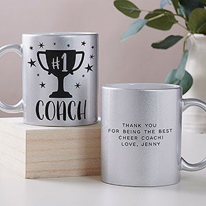 #1 Coach Trophy Personalized 11 oz Silver Glitter Coffee Mug - 28905-S