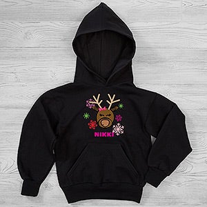 Christmas Reindeer Personalized Hanes Kids Hooded Sweatshirt - 29169-YHS