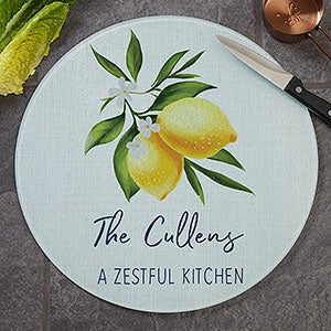 Lovely Lemons Personalized Round Glass Cutting Board - 12 inch - 29257-12