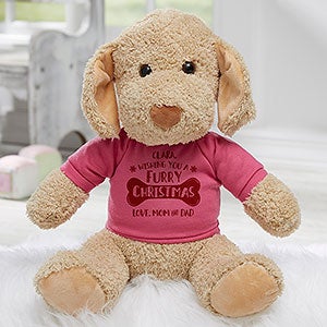 Furry Christmas Personalized Christmas Plush Dog Stuffed Animal - Raspberry - 29376-GRS