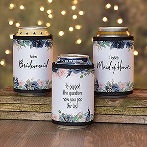 Navy Colorful Floral Bridesmaid Personalized Can & Bottle Wrap - 29604