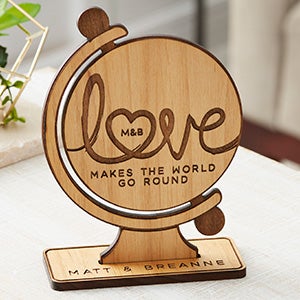 Love Makes The World Go Round Personalized Wood Keepsake - Natural - 29619-N
