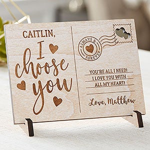 I Choose You Personalized Wood Postcard - Whitewash - 29620-W