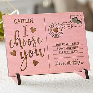 I Choose You Personalized Wood Postcard - Pink Stain - 29620-P