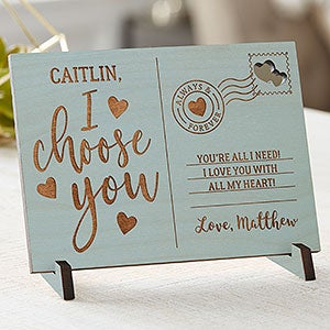 I Choose You Personalized Wood Postcard-Blue Stain - 29620-BL