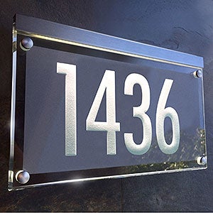 Metallic Crystal LED Lighted Futura Engraved 1-line Address Sign- Chrome/Black - 29696D-SL