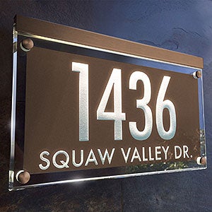 Metallic Crystal LED Lighted Futura Engraved 2-line Address Sign Dark Bronze - 29696D-2DZ