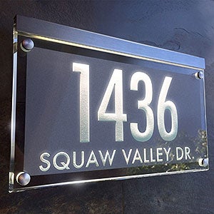 Metallic Crystal LED Lighted Futura Engraved 2-line Address Sign- Chrome/Black - 29696D-2SL