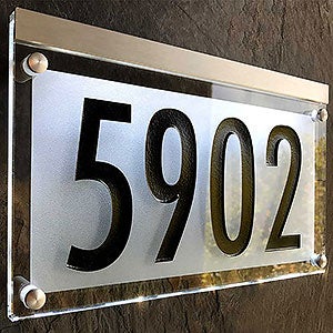 Frosted Crystal LED Lighted Futura Engraved 1-line Address Sign Black Metallic - 29697D-BK