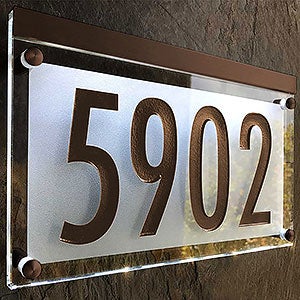 Frosted Crystal LED Lighted Futura Engraved 1-line Address Sign- Dark Bronze - 29697D-DZ