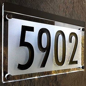 Frosted Crystal LED Lighted Futura Engraved 1-line Address Sign- Black - 29697D-BB