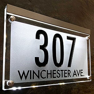 Frosted Crystal LED Lighted Futura Engraved 2-line Address Sign Black Metallic - 29697D-2BK