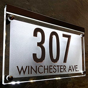 Frosted Crystal LED Lighted Futura Engraved 2-line Address Sign- Dark Bronze - 29697D-2DZ