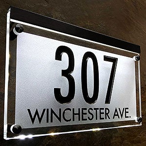 Frosted Crystal LED Lighted Futura Engraved 2-line Address Sign- Black - 29697D-2BB