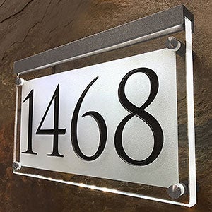 Frosted Crystal LED Lighted Trajan Engraved 1-line Address Sign Black Metallic - 29698D-BK