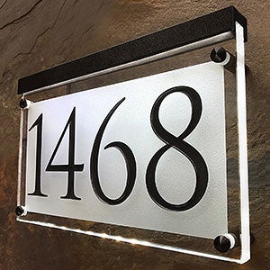 Frosted Crystal LED Lighted Trajan Engraved 1-line Address Sign Black - 29698D-BB