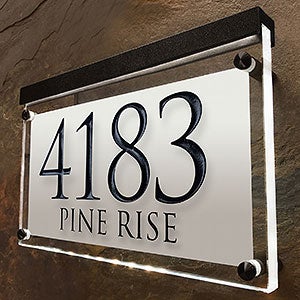 Frosted Crystal LED Lighted Trajan Engraved 2-line Address Sign- Black - 29698D-2BB