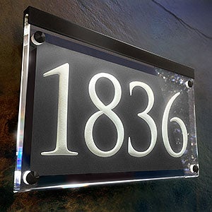 Metallic Crystal LED Lighted Trajan Engraved 1-line Address Sign- Black Metallic - 29699D-BK