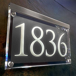 Metallic Crystal LED Lighted Trajan Engraved 1-line Address Sign Chrome/Black - 29699D-SL