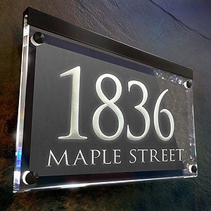 Metallic Crystal LED Lighted Trajan Engraved 2-line Address Sign- Black Metallic - 29699D-2BK