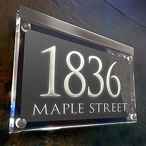 Metallic Crystal LED Lighted Trajan Engraved 2-line Address Sign- Chrome/Black - 29699D-2SL